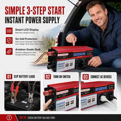 🔋Hochleistungs-Kfz-Wechselrichter 12V ➡️ 230V Auto Spannungswandler für Camping & Autofahrten