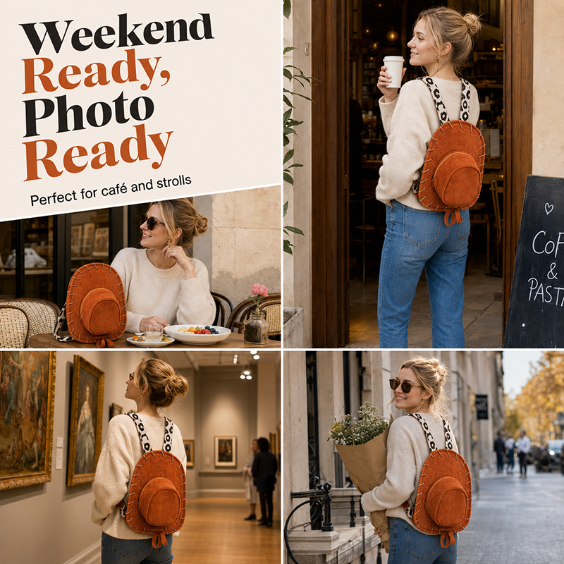 🌵🤠💫 Kreativer Cowboyhut-Rucksack für Damen – Einzigartiger Western Freizeitrucksack