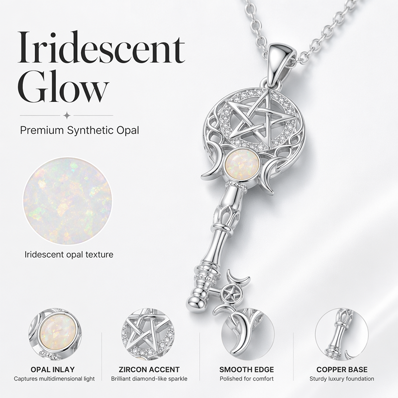 🔮🔑💖 Leuchtende Opal-Schlüssel-Halskette – zarte glänzende Opal Kette als Geschenkidee