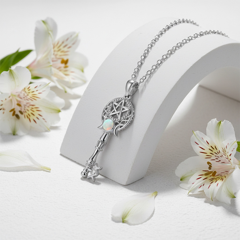 🔮🔑💖 Leuchtende Opal-Schlüssel-Halskette – zarte glänzende Opal Kette als Geschenkidee