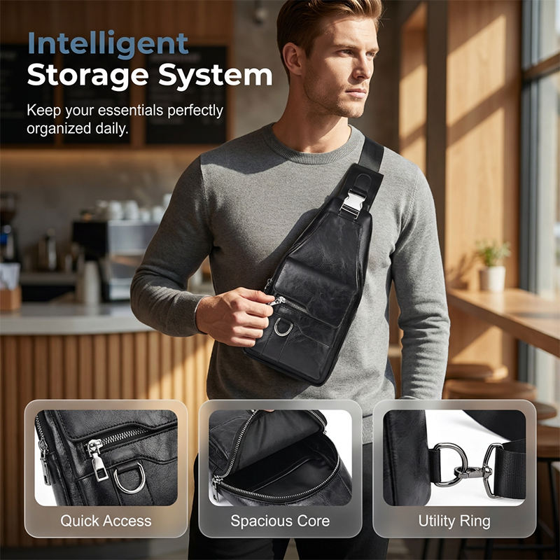 🧳Herren Retro Wasserdichte Kunstleder Umhängetasche / Brusttasche ✨Retro Herren Brusttasche wasserdicht
