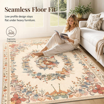 🛍️ 50 % Rabatt – Weicher Kristallflor-Teppich mit Schmetterlings- & Blumenmuster – für Wohnzimmer, Schlafzimmer & Flur – pflegeleicht & vielseitig 🦋