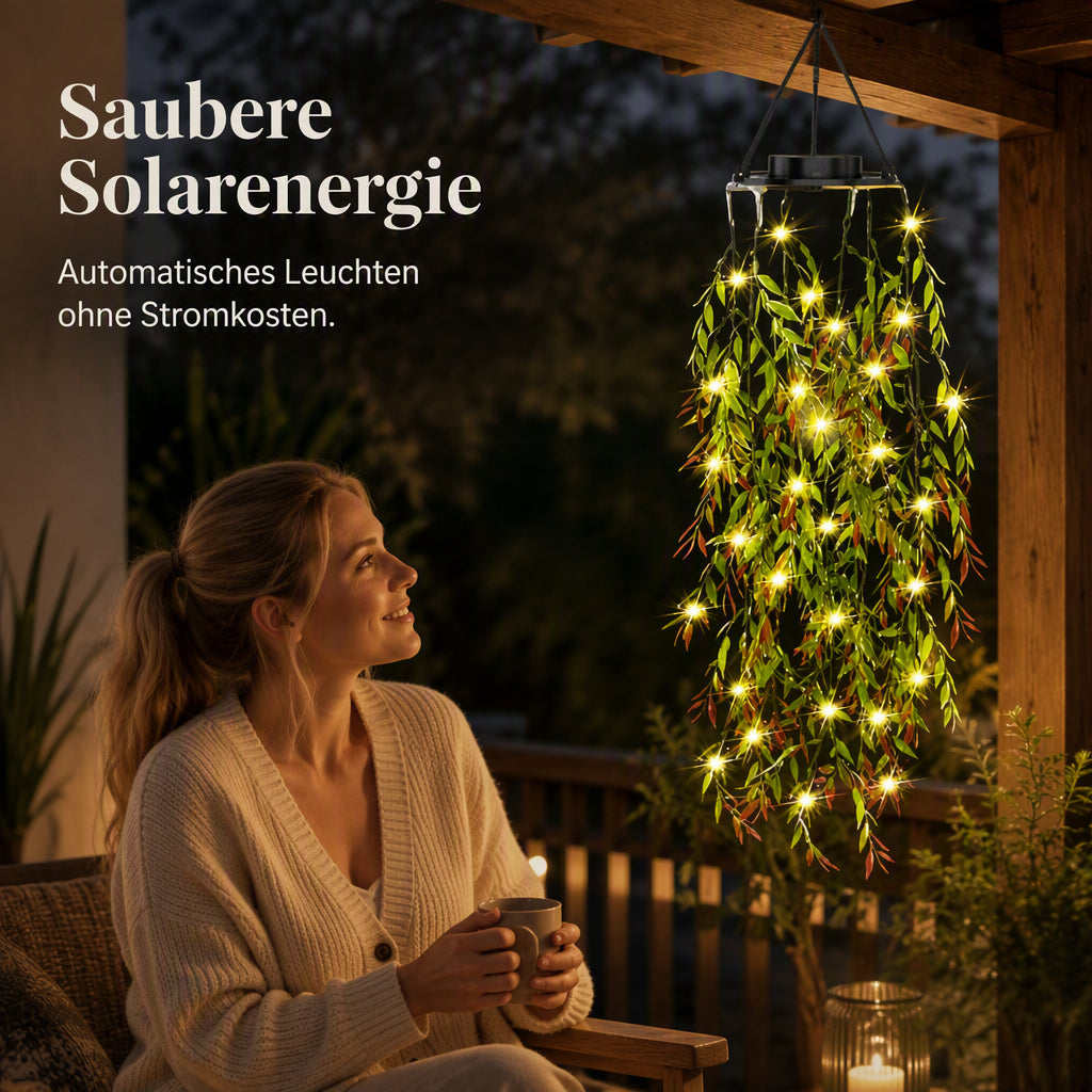 ✨🌿Solarbetriebene Weidenblatt‑Hängelichterkette ☀️ Garten Deko Lichtervorhang für Außen