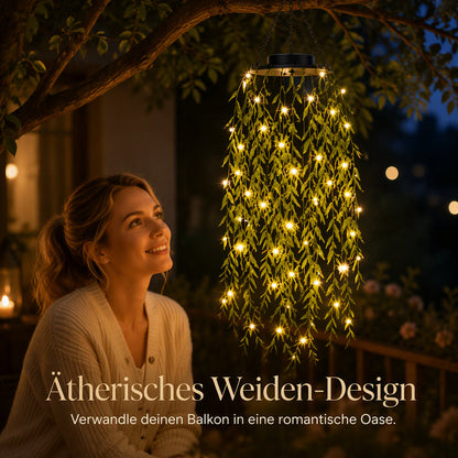 ✨🌿Solarbetriebene Weidenblatt‑Hängelichterkette ☀️ Garten Deko Lichtervorhang für Außen