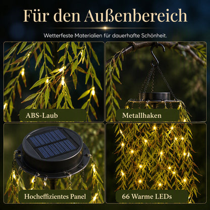 ✨🌿Solarbetriebene Weidenblatt‑Hängelichterkette ☀️ Garten Deko Lichtervorhang für Außen