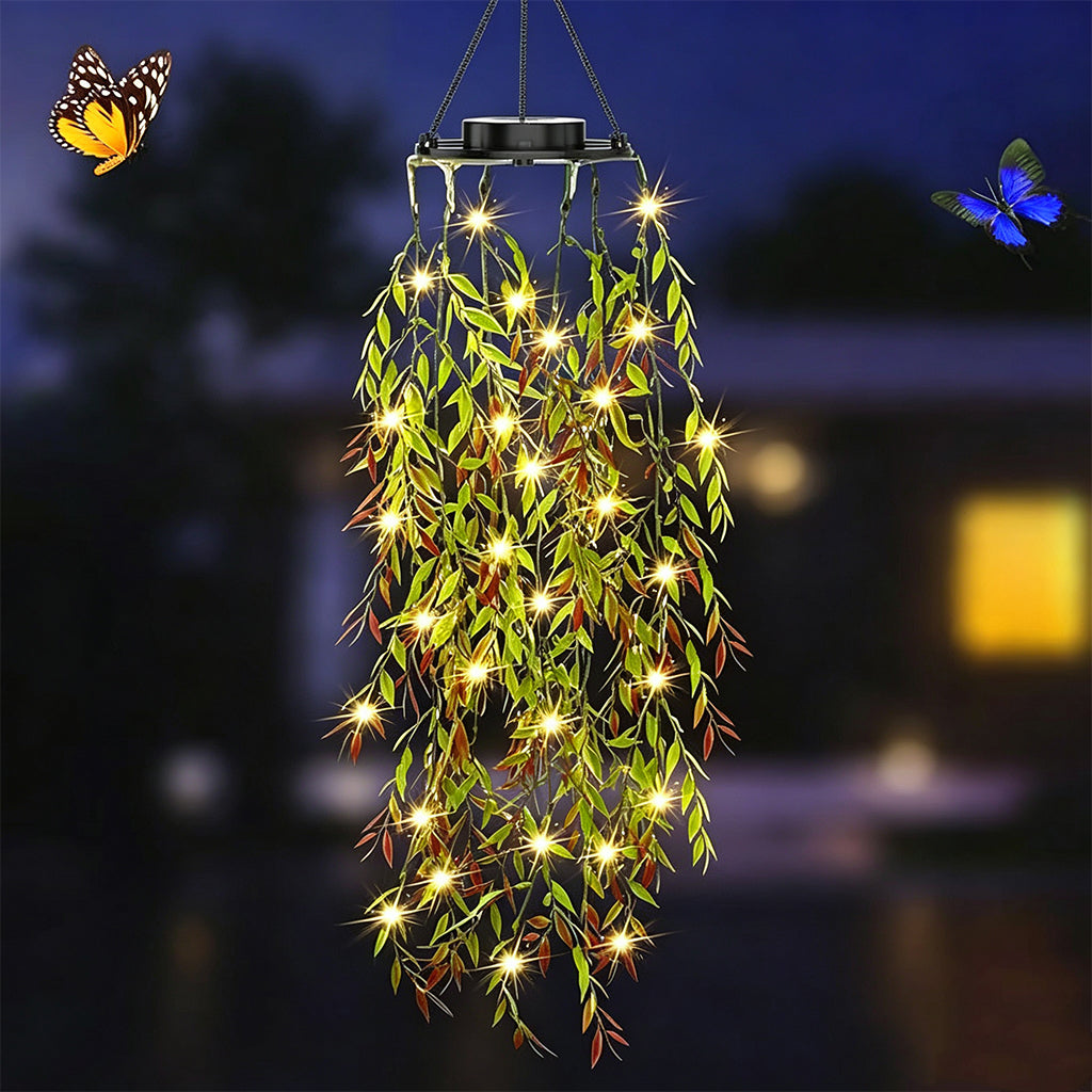 ✨🌿Solarbetriebene Weidenblatt‑Hängelichterkette ☀️ Garten Deko Lichtervorhang für Außen