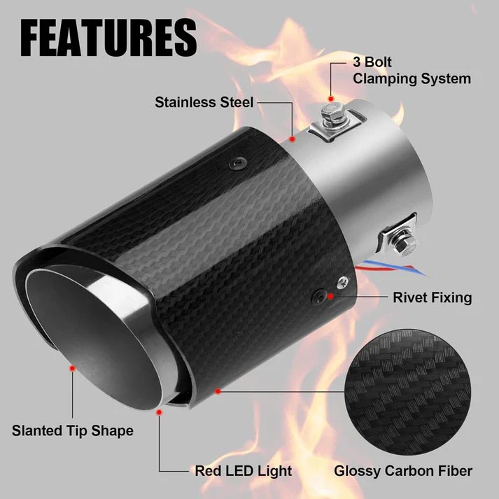 🚗 50% RABATT! 🔥 LED-Auspuffspitze – Rot/blau, Feuereffekt & Carbon-Optik ✨