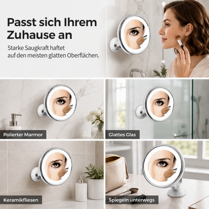 💄✨10‑fach vergrößernder Schminkspiegel｜LED‑Beleuchtung & Saugnapf‑Befestigung für perfektes Make‑up
