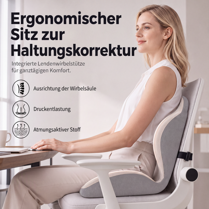 🔥🪑 Ergonomisches Sitzkissen aus Memory‑Schaum 🛡️ Mit integrierter Rückenstütze 💆‍♂️ Orthopädischer Komfort für Bürostuhl, Auto & Homeoffice