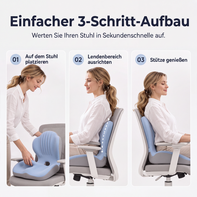 🔥🪑 Ergonomisches Sitzkissen aus Memory‑Schaum 🛡️ Mit integrierter Rückenstütze 💆‍♂️ Orthopädischer Komfort für Bürostuhl, Auto & Homeoffice