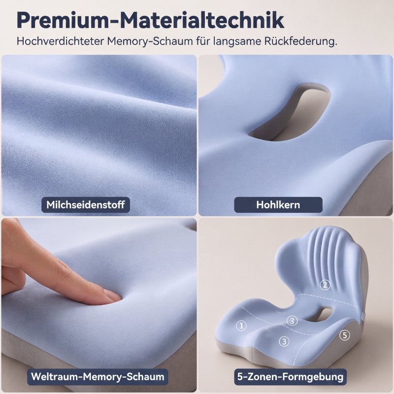 🔥🪑 Ergonomisches Sitzkissen aus Memory‑Schaum 🛡️ Mit integrierter Rückenstütze 💆‍♂️ Orthopädischer Komfort für Bürostuhl, Auto & Homeoffice
