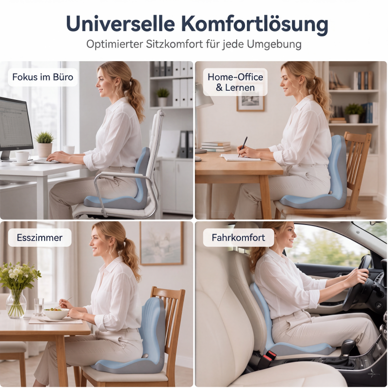 🔥🪑 Ergonomisches Sitzkissen aus Memory‑Schaum 🛡️ Mit integrierter Rückenstütze 💆‍♂️ Orthopädischer Komfort für Bürostuhl, Auto & Homeoffice