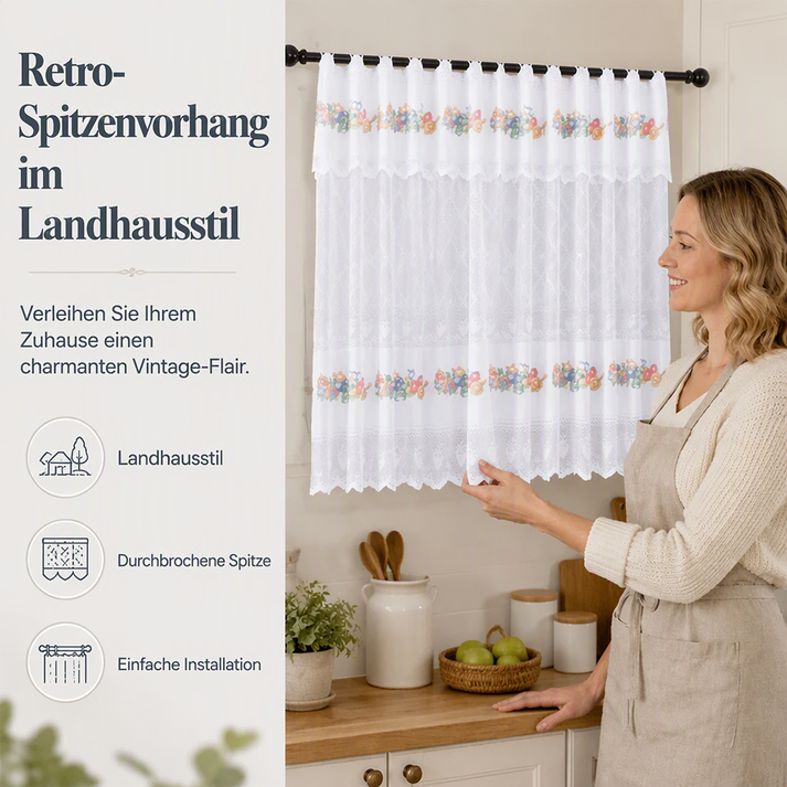 🌸 Retro-Küchenvorhang aus kurzer Spitze