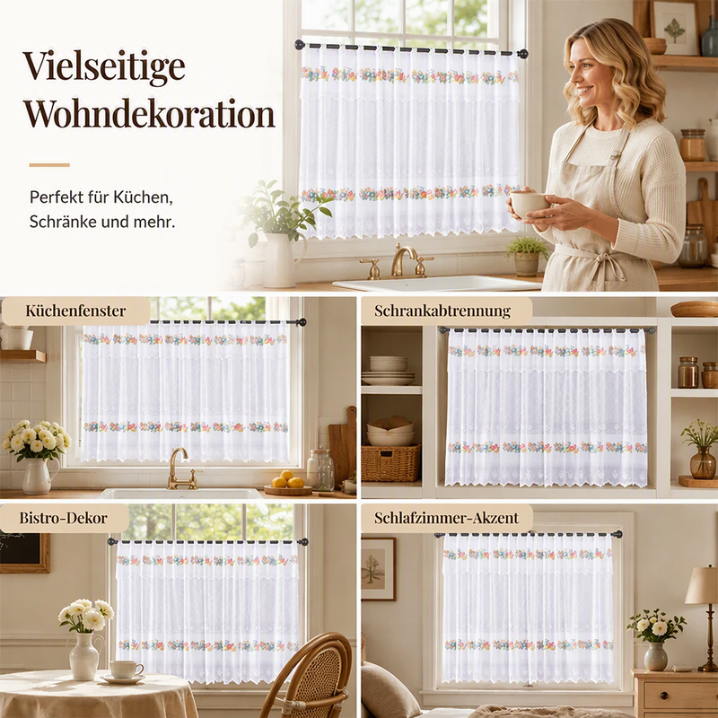 🌸 Retro-Küchenvorhang aus kurzer Spitze