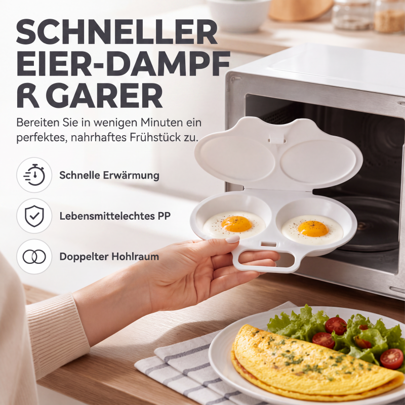 🥳2026 HEISSER VERKAUF🥳💞ÜBER 50.000 MAL VERKAUFT! 🥗🎁 50 % RABATT! Mikrowellen-Eierpochierer – mit zwei Kammern, antihaftbeschichtet und leicht zu reinigen. Gesünder als Braten – jetzt auf Vorrat kaufen und sparen! 🏠✅