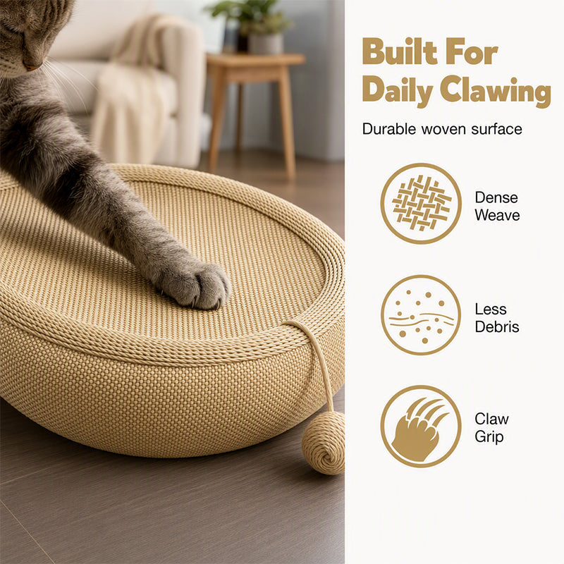 🐱 50% RABATT! 🛏️ Strapazierfähiges Sisal-Kratzbett für Katzen – Langlebige Kratzfläche, ovale Form & inkl. Spielzeug – Perfekt zum Spielen & Ausruhen ✨