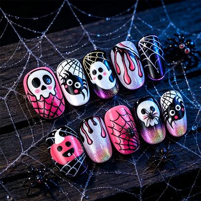 🎃🦇👻 Halloween Aufklebe‑Nagelset ✨ Gruselige Design Künstliche Nägel für Party & Kostüm
