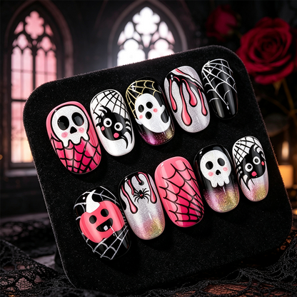 🎃🦇👻 Halloween Aufklebe‑Nagelset ✨ Gruselige Design Künstliche Nägel für Party & Kostüm