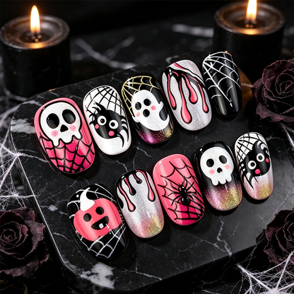 🎃🦇👻 Halloween Aufklebe‑Nagelset ✨ Gruselige Design Künstliche Nägel für Party & Kostüm