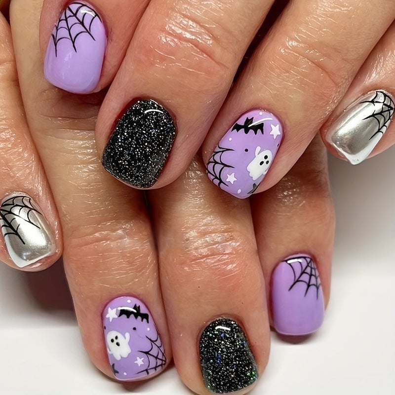 🎃🦇👻 Halloween Aufklebe‑Nagelset ✨ Gruselige Design Künstliche Nägel für Party & Kostüm
