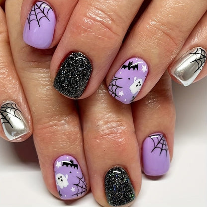 🎃🦇👻 Halloween Aufklebe‑Nagelset ✨ Gruselige Design Künstliche Nägel für Party & Kostüm