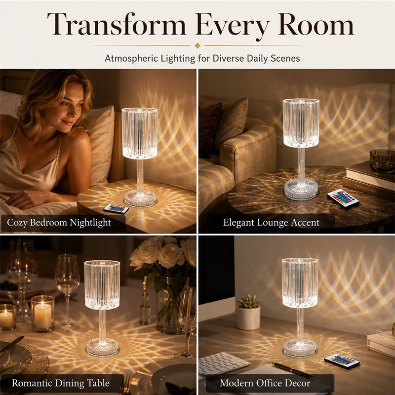 Tischlampe aus Acryl in Kristallrosa mit Touch-Funktion
