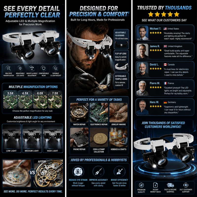 🛠️🔍 Nie wieder müde Augen und schlechte Beleuchtung! Die ultimative 25-fache Vergrößerungsbrille mit einstellbarer Dual-LED-Beleuchtung zeigt Uhren, Schmuck und Elektronik gestochen scharf.