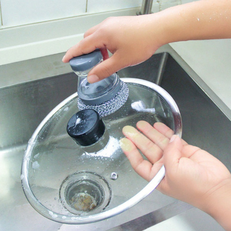 🔥50 % Rabatt🔥Soap-Dispensing Scrubber Brush – Press Dispense, Detachable, Durable ✨