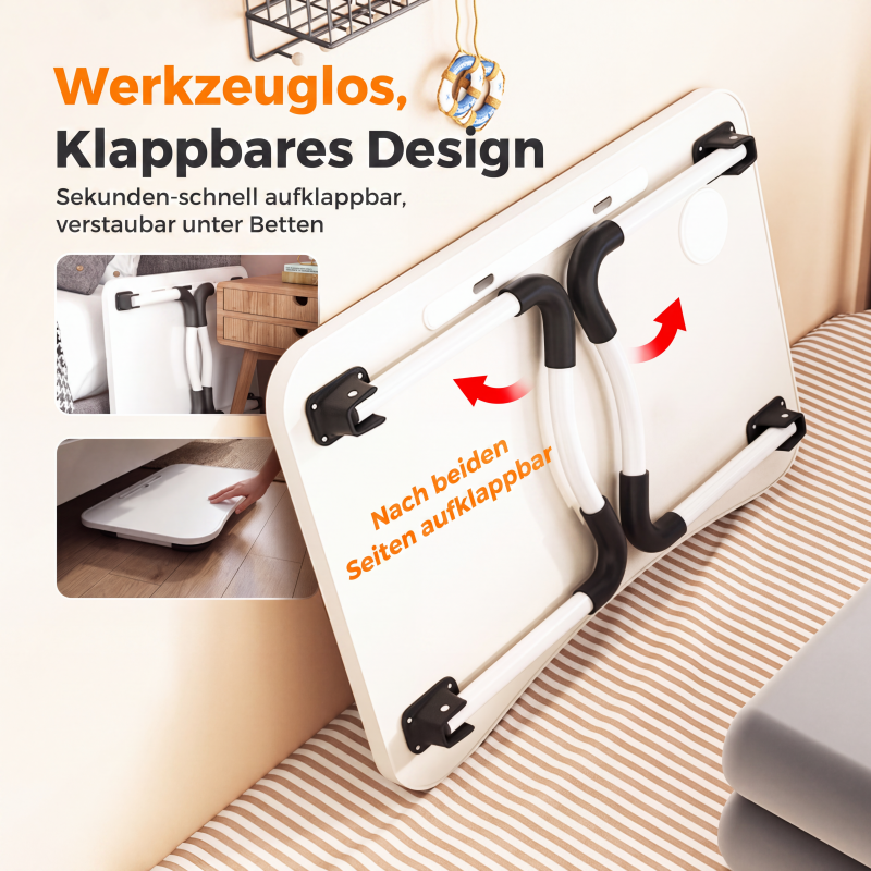 ✨🖥️🛏️ Klappbarer Laptop‑Bettisch mit Becherhalter – Komfortabler Betttisch für Arbeiten, Essen im Bett & auf dem Sofa