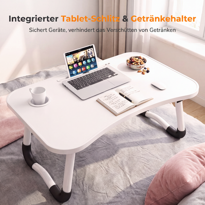 ✨🖥️🛏️ Klappbarer Laptop‑Bettisch mit Becherhalter – Komfortabler Betttisch für Arbeiten, Essen im Bett & auf dem Sofa