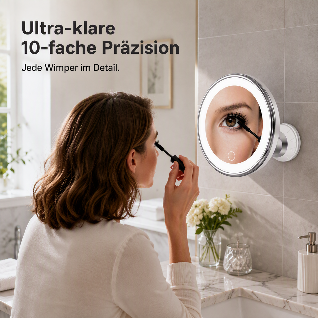 🔍10‑fach vergrößernder LED Schminkspiegel mit Saugnapf ✨Perfekt für präzises Make‑up