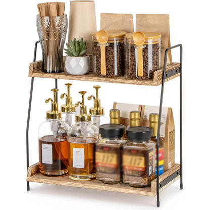 🥘2‑stöckiges Küchenregal 📐 Für Arbeitsfläche | Platzsparender Küchen Organizer für Zubehör & Gewürze
