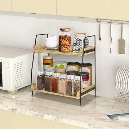 🥘2‑stöckiges Küchenregal 📐 Für Arbeitsfläche | Platzsparender Küchen Organizer für Zubehör & Gewürze