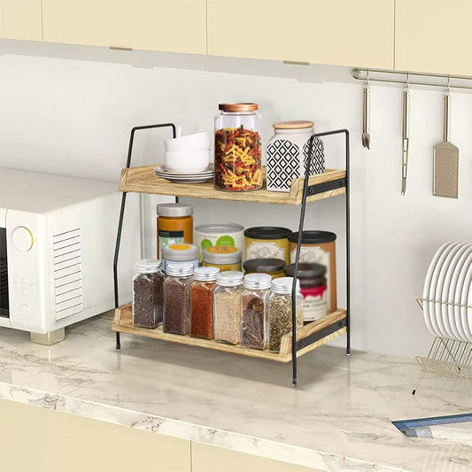 🥘2‑stöckiges Küchenregal 📐 Für Arbeitsfläche | Platzsparender Küchen Organizer für Zubehör & Gewürze
