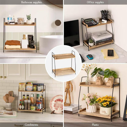 🥘2‑stöckiges Küchenregal 📐 Für Arbeitsfläche | Platzsparender Küchen Organizer für Zubehör & Gewürze