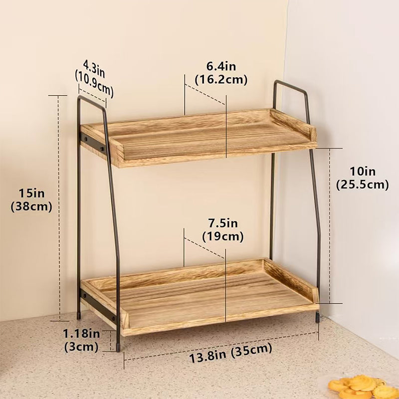 🥘2‑stöckiges Küchenregal 📐 Für Arbeitsfläche | Platzsparender Küchen Organizer für Zubehör & Gewürze
