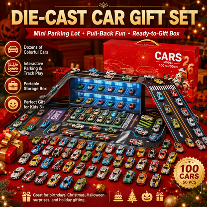 ⏳Zeitlich begrenztes Angebot⏳ Faltbare Spielzeugauto-Garage mit 48 Rückziehautos