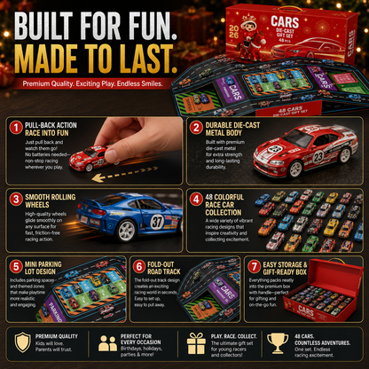 ⏳Zeitlich begrenztes Angebot⏳ Faltbare Spielzeugauto-Garage mit 48 Rückziehautos