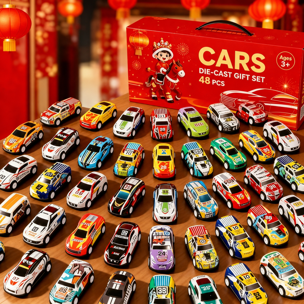 ⏳Zeitlich begrenztes Angebot⏳ Faltbare Spielzeugauto-Garage mit 48 Rückziehautos