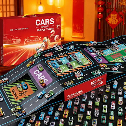 ⏳Zeitlich begrenztes Angebot⏳ Faltbare Spielzeugauto-Garage mit 48 Rückziehautos