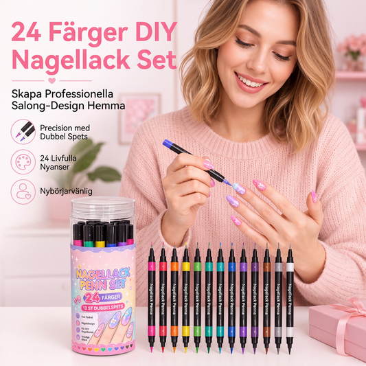 💥24-Farben-Nagelkunststifte, 12 doppelseitige Stifte mit zwei Spitzen