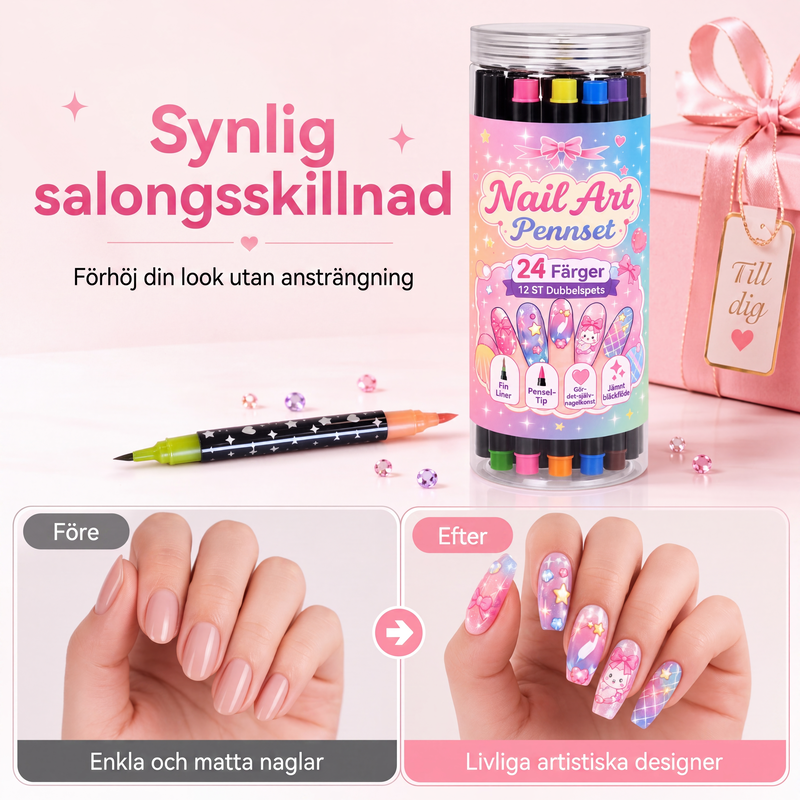 💥24-Farben-Nagelkunststifte, 12 doppelseitige Stifte mit zwei Spitzen
