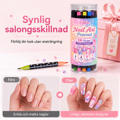 💥24-Farben-Nagelkunststifte, 12 doppelseitige Stifte mit zwei Spitzen