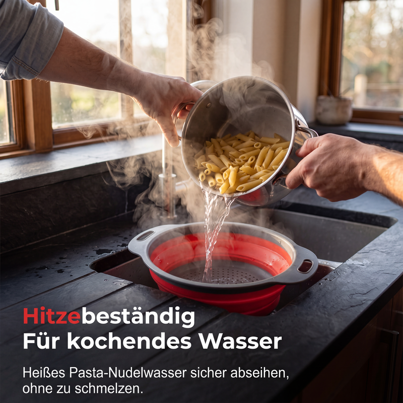 🥬💧 Zusammenklappbares Küchensieb | Platzsparender Abtropfkorb für Obst & Gemüse ✨