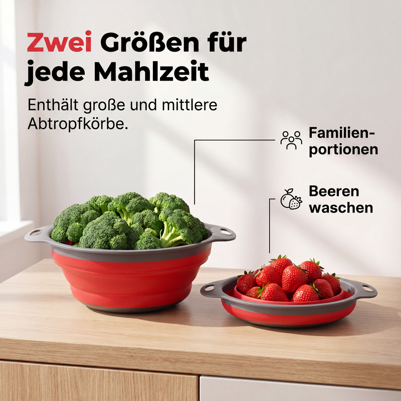 🥬💧 Zusammenklappbares Küchensieb | Platzsparender Abtropfkorb für Obst & Gemüse ✨