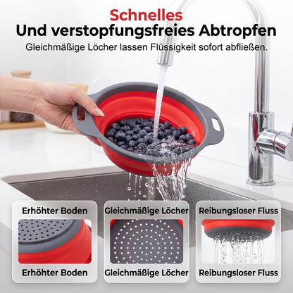 🥬💧 Zusammenklappbares Küchensieb | Platzsparender Abtropfkorb für Obst & Gemüse ✨