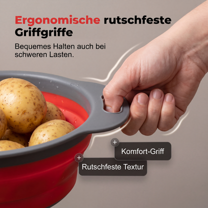 🥬💧 Zusammenklappbares Küchensieb | Platzsparender Abtropfkorb für Obst & Gemüse ✨
