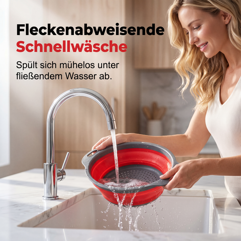 🥬💧 Zusammenklappbares Küchensieb | Platzsparender Abtropfkorb für Obst & Gemüse ✨