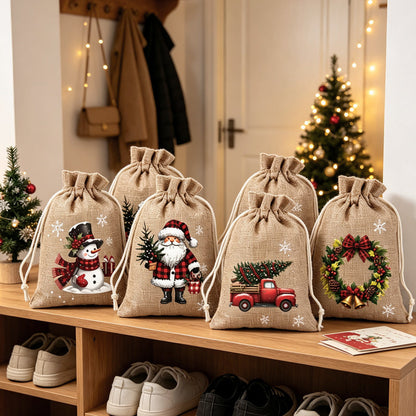 🎄 50% RABATT! 🎁Weihnachtliche Geschenksäckchen aus Polyester mit Kordelzug, 5Stück
