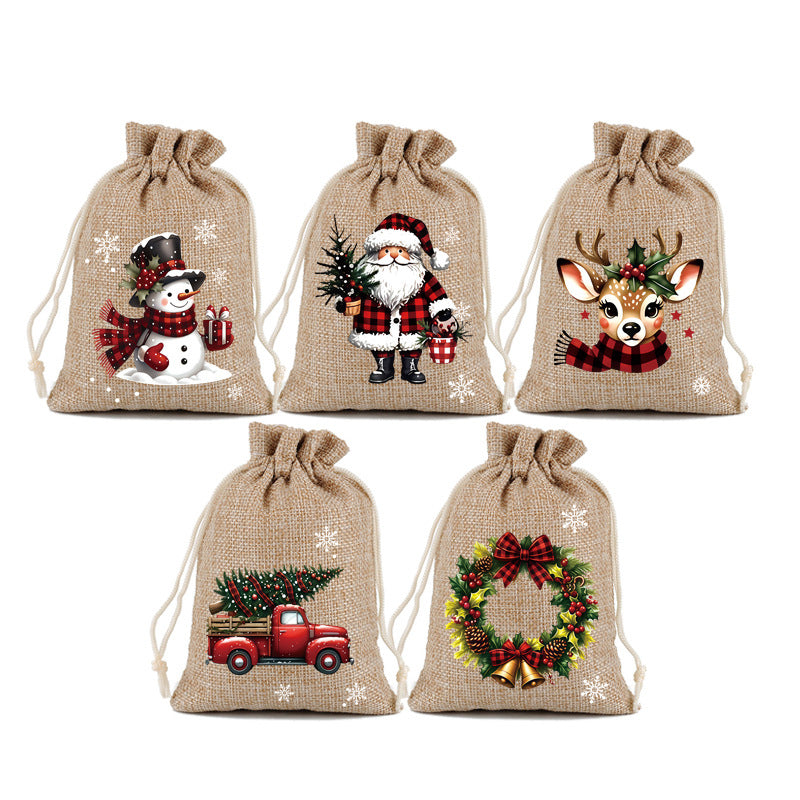 🎄 50% RABATT! 🎁Weihnachtliche Geschenksäckchen aus Polyester mit Kordelzug, 5Stück